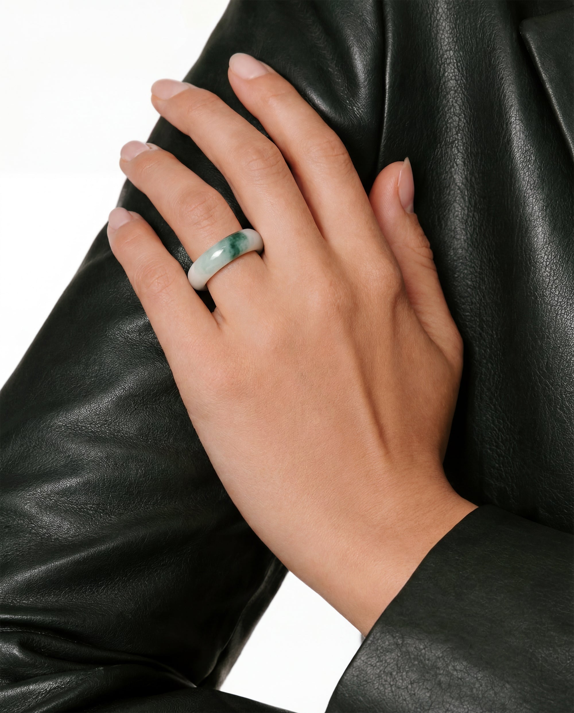 Koi Mottled Green Jade Ring