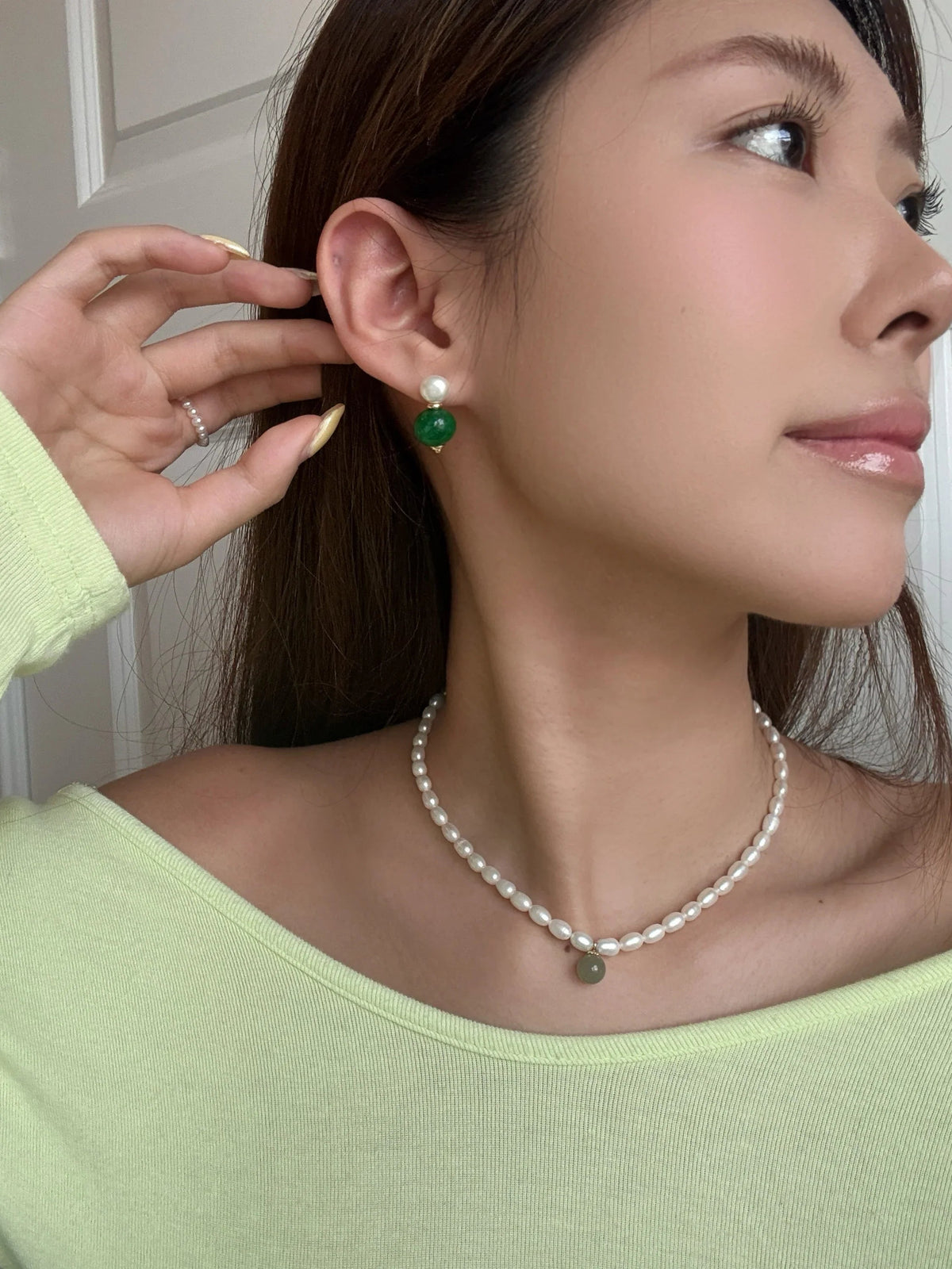 Robyn Pearl and Jade Drop Earrings